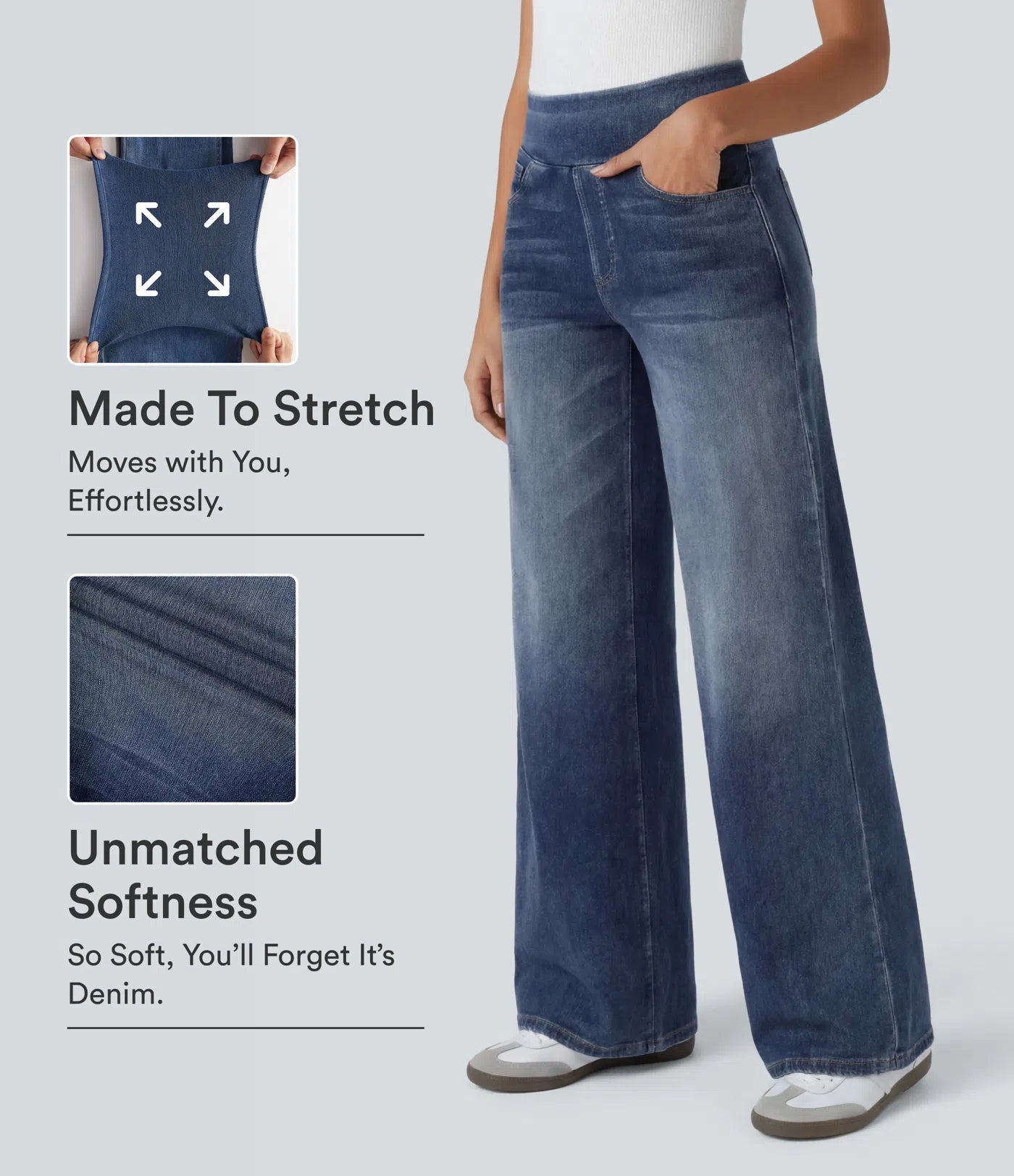 Mendaaro High Waisted Pockets Baggy Wide Leg Washed Casual Jeans