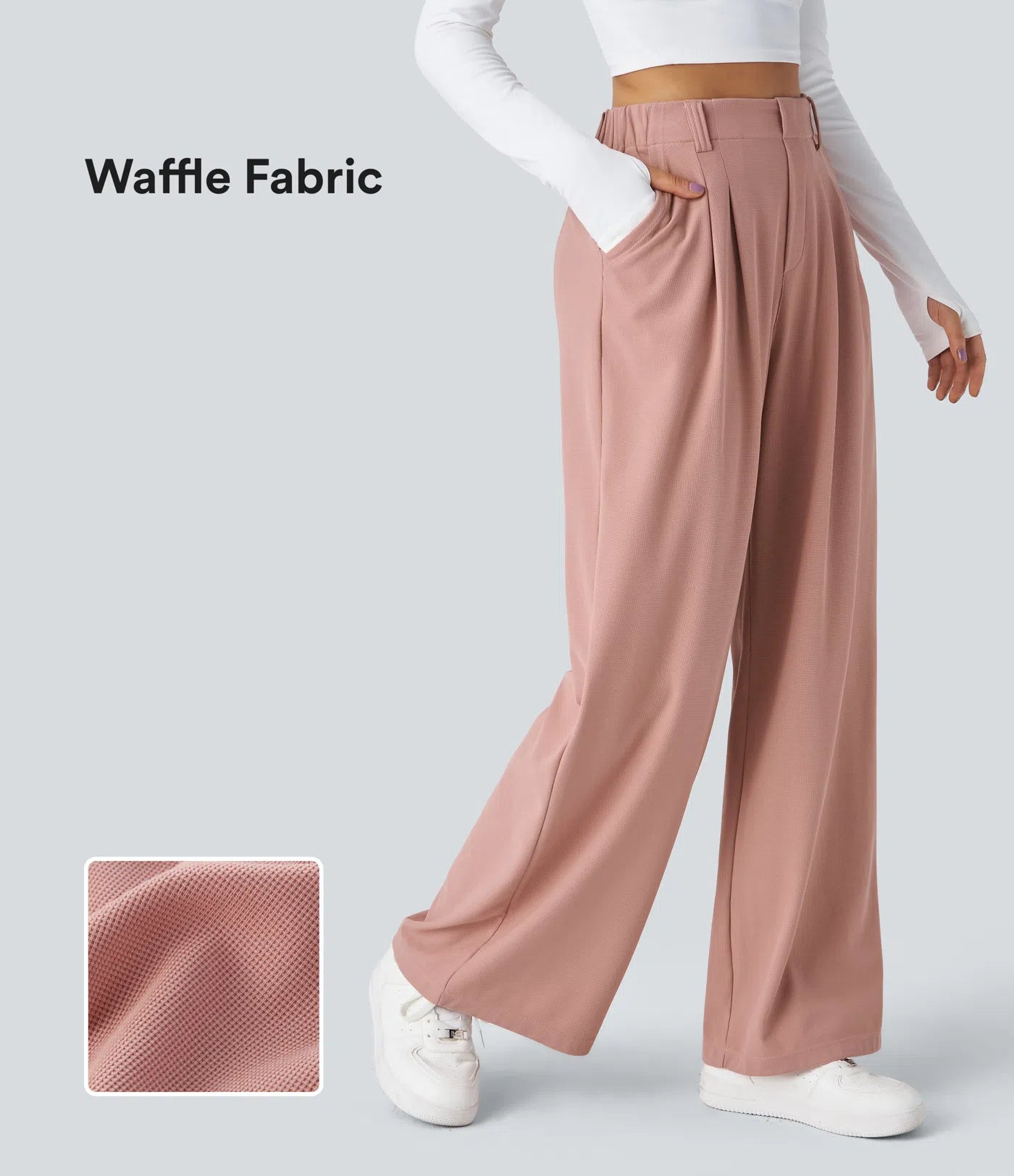 High Waisted Wide Leg Waffle Work Pants