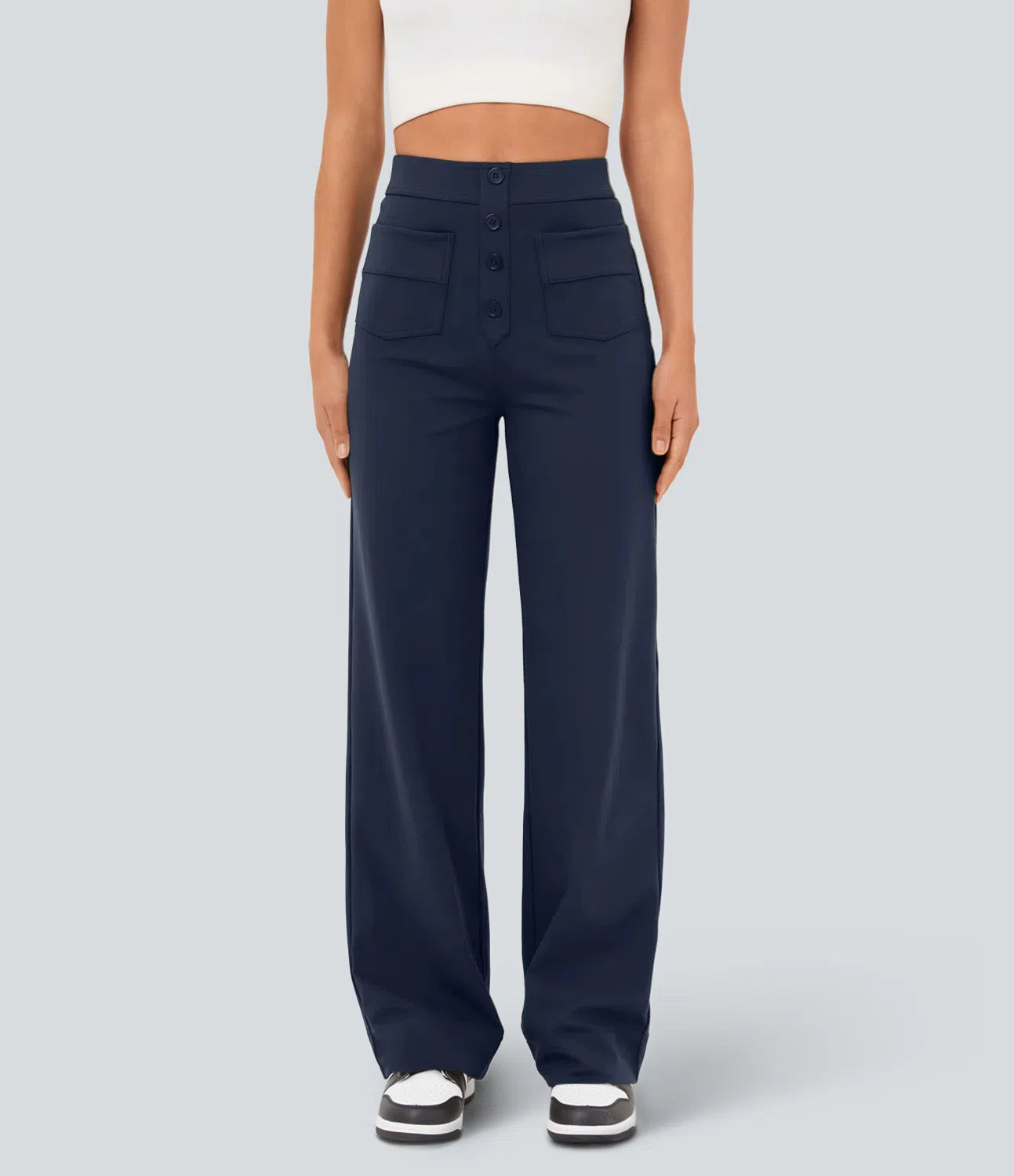 High Waisted 4 buttons Straight Leg Casual Pants