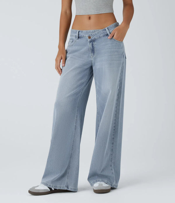 Flex Asymmetric Low Rise Zipper Jeans